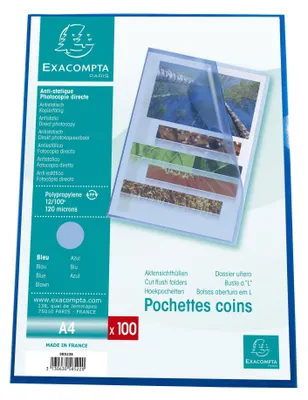 Immagine prodotto di Exacompta 58522E 100 tasche per cartelle in PP grana 1,2 mm A4 blu