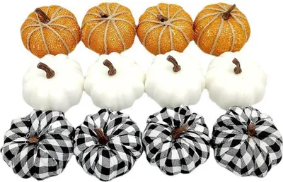 Obrázek produktu pro 12dílná sada umělých dýní, lněné dýně, motiv podzimní sklizně, pro dekorace na Den díkůvzdání, Halloween a večírky