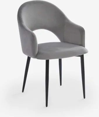 Image de Chaise avec accoudoirs moderne en velours pour la salle à manger et la cuisine Rozan - Gris