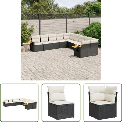 Produktbild von The Living Store 10-tlg. Garten-Sofagarnitur mit Kissen Schwarz Poly Rattan