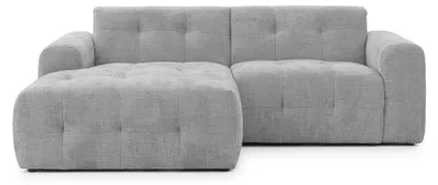 Produktbild von Modernes Ecksofa mit Ottomane links, markante Steppungen, Chenille in Hellgrau / 21044