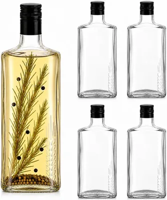 Produktbild von 4 x  500 ml Glasflasche mit Schraubverschluss, Likörflasche aus Glas mit Kornähren-Motiv, Flasche zum Befüllen für Schnaps, Likör, Saft, Sirup, Öl