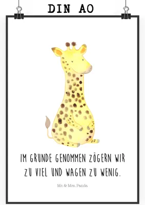 Produktbild von Mr. & Mrs. Panda Bild Giraffe Zufrieden DIN A0 - Weiß - Geschenk, drucke, Wandbild, wanddeko, Abenteuer, Plakat, Afrika, Wanddekoration, Glück