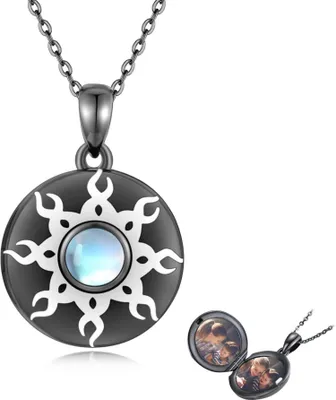 Produktbild von TRISHULA 925 Sterling Silber Mondstein Hundepfoten Lebensbaum Sonnen Kristall Halskette