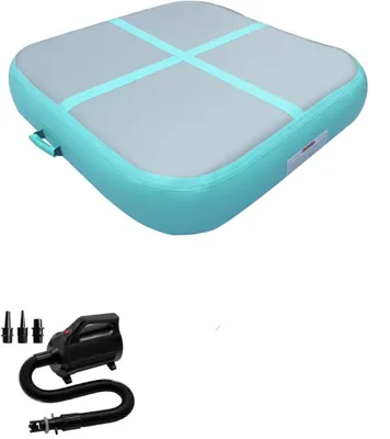 Obrázek produktu pro Nafukovací gymnastický blok 100 x 100 x 20 cm – Nafukovací podložka pro gymnastiku s elektrickou pumpou, vhodná pro cvičení, fitness a jógu