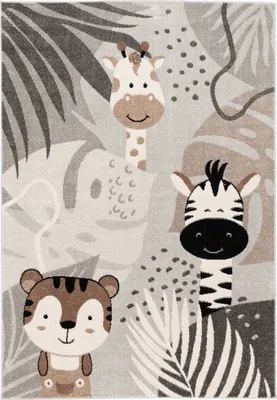 Produktbild von Kinder Teppich Tier und Phantasie Muster Super Soft, Größe:120x170 cm, Design:Safari Friends Grau