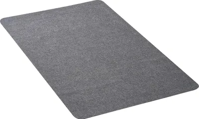 A dark gray floor mat for an office chair.
