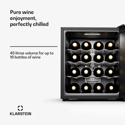 Obrázek produktu pro Klarstein volně stojící 1zónová vinotéka, malá vinotéka, malá skříňka na víno, malá vinotéka se skleněnými dvířky, vinotéka, 5-22 °C, 16 lahví