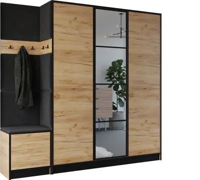Image de KIER FURNITURE Armoire EDEN, armoire de chambre, penderie, armoire d'entrée, chêne Craft et noir, 209,6 x 205 x 39 cm