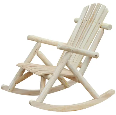 Produktbild von Outsunny Schaukelstuhl Schwingsessel Gartenstuhl Schaukel Stuhl Tannenholz Natur