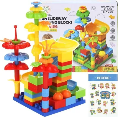 Image de Blocs de construction pour circuit à billes pour fleurs de jardin, 91 pièces.
