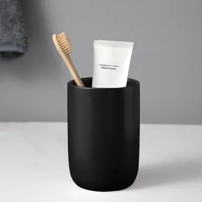 Productafbeelding van Tandenborstelbeker, keramiek, zwart, Ø 8 x 12 cm. Tandenborstelhouders, badkamerorganizer, 1 stuk