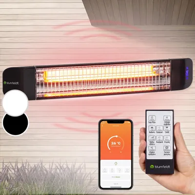 Obrázek produktu pro Klarstein sálavý ohřívač, elektrický ohřívač na terasu a zahradu, infračervený ohřívač s WiFi a ovládáním přes aplikaci, časovač, LED displej infračervený ohřívač, bez tvorby CO2, energeticky účinné vytápění, 2400 W