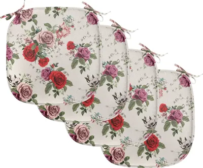 Produktbild von ABAKUHAUS Shabby Flora Polster für Esszimmerstühle, Romantisches Blumen-Blatt, Dekoratives wasserfestes Kissen mit Riemen für Küchensitze, 40 cm x 40 cm-4er Pack, Grün Lila