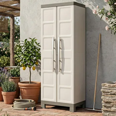 Immagine prodotto di Dmora Armadio da Esterno Strathmore 45x65x182h cm Marrone Sabbia, Apertura Battente 2 Ante Italy