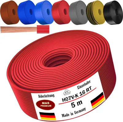Obrázok produktu pre 5m žilový kábel H07 V-K RT 1x16 mm² červený jednožilový flexibilný