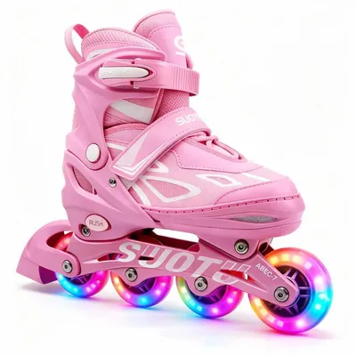 Image de Suotu Patins à roulettes roses – Patins à roulettes pour enfants avec taille ajustable en 4 points et roues LED | Patins à roulettes pour enfants avec