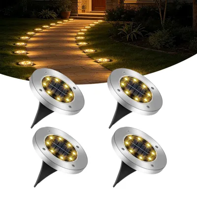 Obrázek produktu pro 4 solární stojací lampy, 8 LED diod, stupeň krytí IP65 (vodotěsné), teplá bílá barva světla
