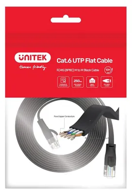 Image de Câble réseau plat Unitek Ethernet Cat.6 UTP 1m (C1809GBK)