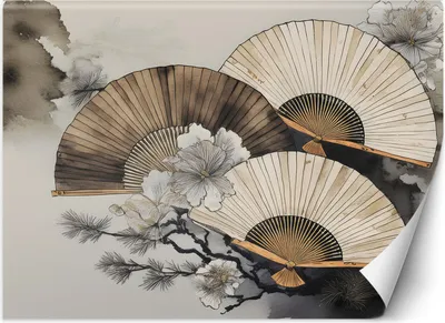 Produktbild von Vlies fototapete Aquarellfächer Japan 150x105 cm Feeby Beige inkl. Kleber einfache Montage