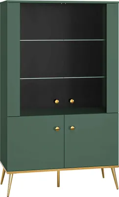 Imagen del producto de Vitrina FURNLUX, color verde y dorado, 92 cm. Color principal: verde. Dimensiones: 92 x 152 x 40 cm