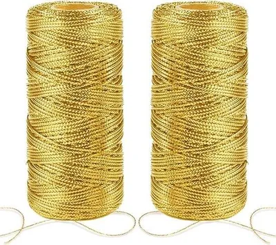 Image de 100 m de ficelle métallique dorée de 1 mm - Ficelle de bricolage pour décorations de Noël - Ficelle dorée - Ficelle d'emballage pour paquets cadeaux