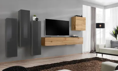 Immagine prodotto di Set di pensili moderni 5 pezzi soggiorno grigio legno mobile TV stand nuovo