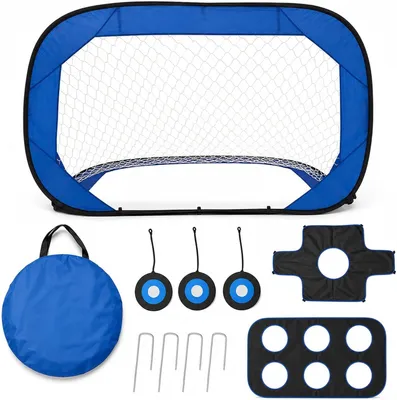 Image de But de football, 122 x 7 x 80 cm, bleu, filet d'entraînement pliable, pour l'extérieur