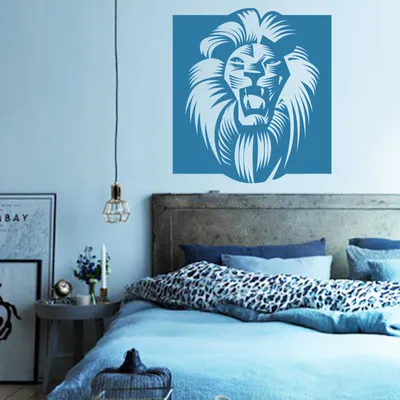 Produktbild von Wandtattoo - Wandaufkleber - Wandtattoo "Afrika Löwe" - 60cm x 55cm hellblau - Dekoration Küche Wohnzimmer Wand