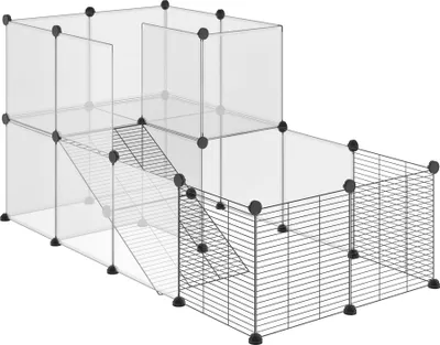 Produktbild von PawHut Gehege für Kleintiere, DIY-Design, modularer Käfig für Meerschweinchen, Kaninchen, Chinchillas, kleine Haustiere, 27 Paneele, schwarz