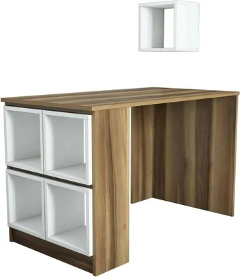Produktbild von Schreibtisch Dpin, Mehrzweckschreibtisch, Bürotisch für PC, Eckschreibtisch, 120x65h75 cm, Walnuss und Weiß