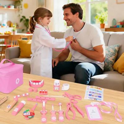 Immagine prodotto di Kit medico per bambini, set di giocattoli con stetoscopio, rosa, per giochi di ruolo