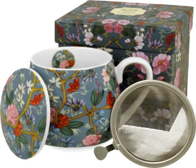 Produktbild von DUO ART GALLERY Fassbecher 430 ml BLUE mit Teesieb, New Bone China Porzellan