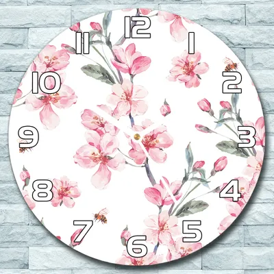 Produktbild von Wanduhr aus Glas Rund fi 30 Blühende Blumen Quarz Deko Wohnzimmer Büro