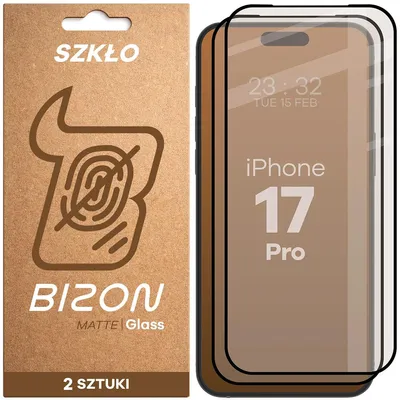 Produktbild von Mattes Hartglas für iPhone 17 Pro, Bizon Glass Matte Duo, Schwarzer Rahmen, 2 Stück