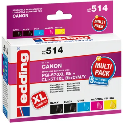 Zdjęcie produktu dla Edding EDD-514, Czarny, Cyjan, Purpurowy, Żółty, 22 ml, 11 ml, 5 szt., 770 stron(y), Multipak