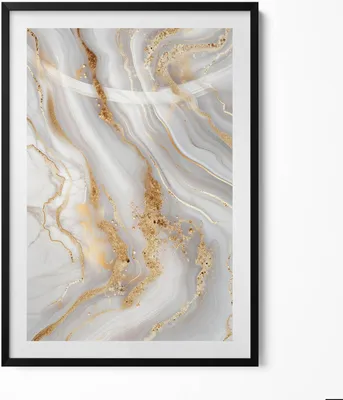 Produktbild von Textur von Marmor mit Gold– Wandbild mit Rahmen – Gerahmtes Bild  – Wanddekoration – 70x100 cm –  Schwarz Rahmen