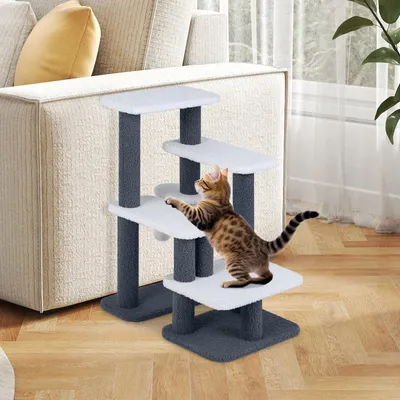 Zdjęcie produktu dla COSTWAY drapak 2w1 schodki dla psa, 77 cm, schodki dla kota z sizalowymi drapakami, platformami i piłką, do 15 kg, schodki dla zwierząt, schodki dla zwierząt szare