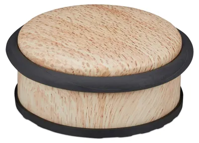 Image de Butée de porte Relaxdays, pour portes lourdes, acier inoxydable, caoutchouc, plate, butée de sol aspect bois, H x P : 5 x 10,5 cm, couleur naturelle