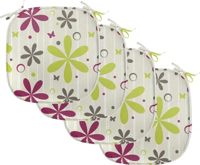 Produktbild von ABAKUHAUS Blumen Polster für Esszimmerstühle, Röschen Kreis-Band, Dekoratives wasserfestes Kissen mit Riemen für Küchensitze, 40 cm x 40 cm-4er Pack, Apfelgrün Dunkel Taupe