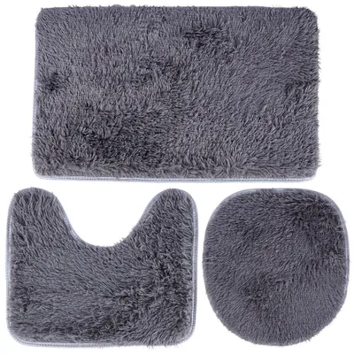 Produktbild von Badezimmer-Set: Weicher, zotteliger Teppich, Toilettensitzbezug
