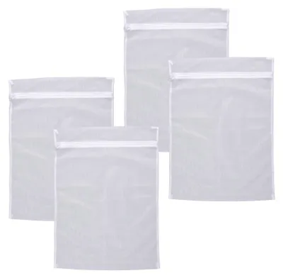 Produktbild von WENKO 4er Set Wäschenetz 70x50cm Weiß Reißverschluss Wäscheschutz Feinwäsche