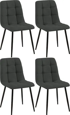 Produktbild von CLP 4er Set Esszimmerstuhl Tilde gepolstert mit Rückenlehne bis 150 kg belastbar dunkelgrau Material Stoff