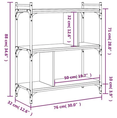 Image de Étagère bibliothèque, 3 niveaux, structure en métal noir, étagères ouvertes, dimensions : 76 x 32 x 88 cm