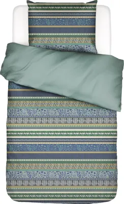 A flat lay of a duvet cover and pillowcase set on a white background.