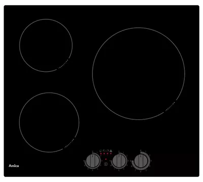 Produktbild von Amica AIM3530, Schwarz, Integriert, 59 cm, Zonen-Induktionskochfeld, Glas, 3 Zone(n)
