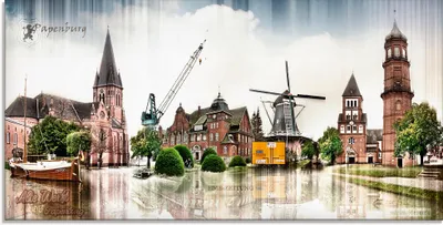 Produktbild von ARTland Glasbild Papenburg Emsland Collage 01 Größe: 60x30 cm