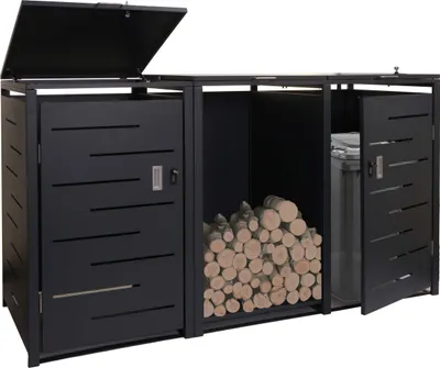 Immagine prodotto di 2 contenitori per rifiuti con porta legna HWC-E83, contenitore per rifiuti, espandibile 117x198x82cm 80kg ~ antracite, acciaio