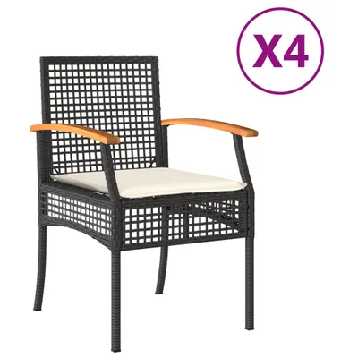 Produktbild von Gartenstühle mit Kissen 4 Stk. Schwarz Poly Rattan Akazienholz
