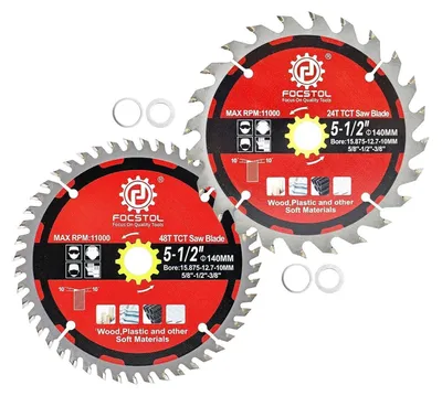 Zdjęcie produktu dla Piła tarczowa do drewna, średnica 140 mm, 24+48 zębów, 2 sztuki, z pierścieniami redukcyjnymi 15,875/12,7/10 mm